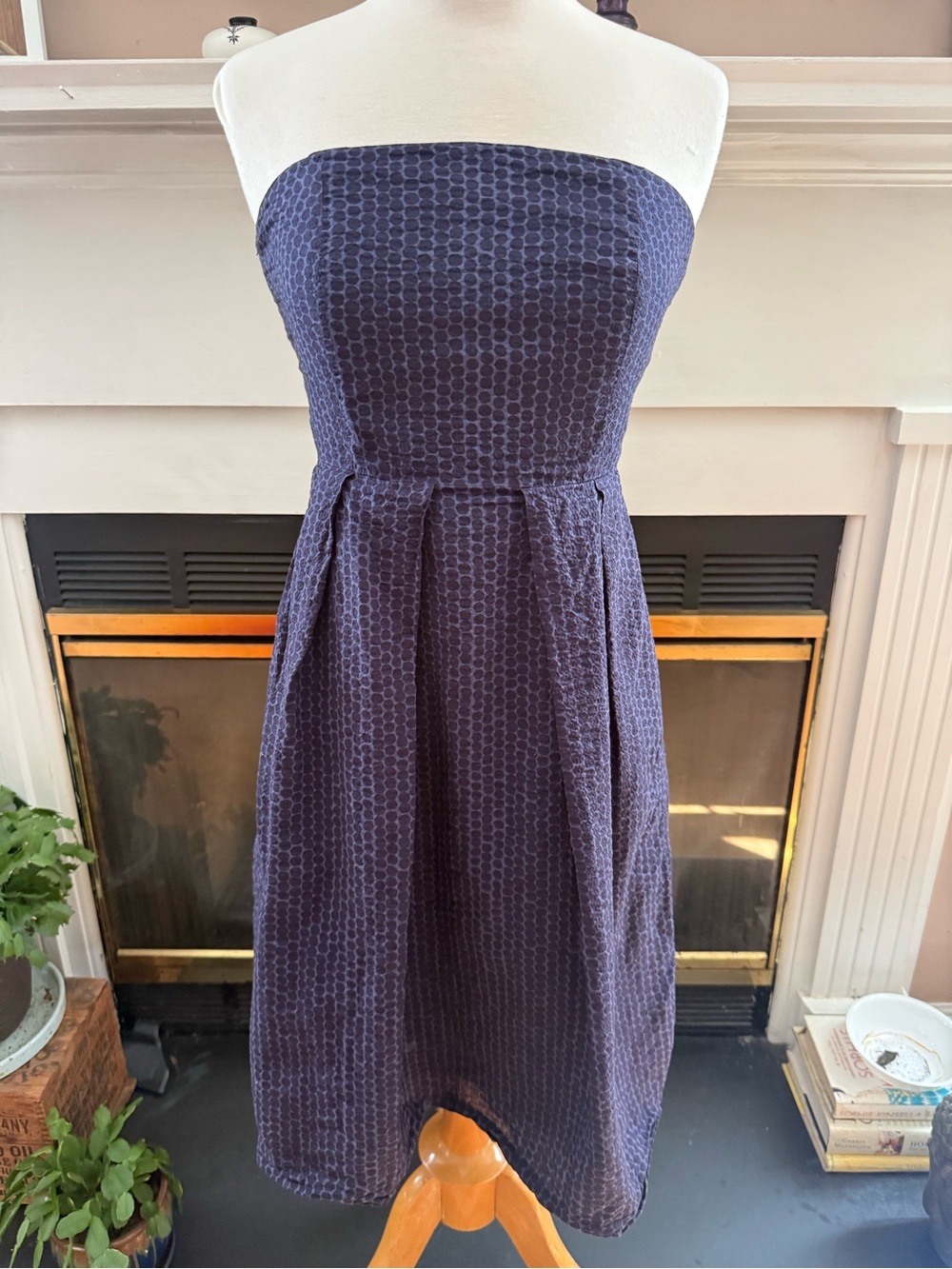 J. Crew Strapless Textured Dark Navy Midi Andrey Dress Size 2